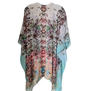 Sivana 100% Silk Pastel Floral Bohemian Multicolor Embellished Kimono One Size